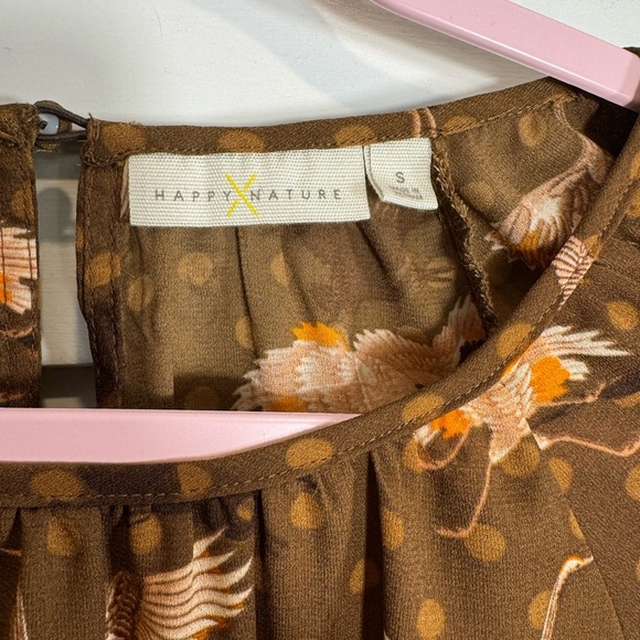 Happy Nature by Kate Hudson Brown Floral & Crane Women's Midi Dress Size Small - Picture 3 of 7